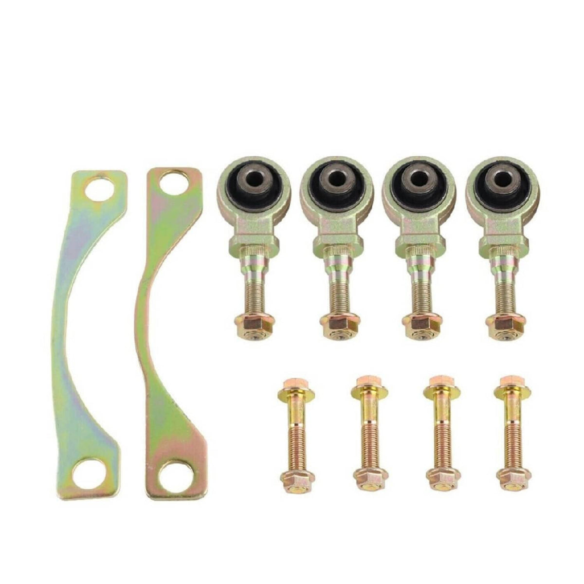 Front upper camber arm bushing kit with two brackets, four bushings, and bolts