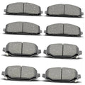 Ceramic brake pads set with gray friction material and black backing plates, multiple views