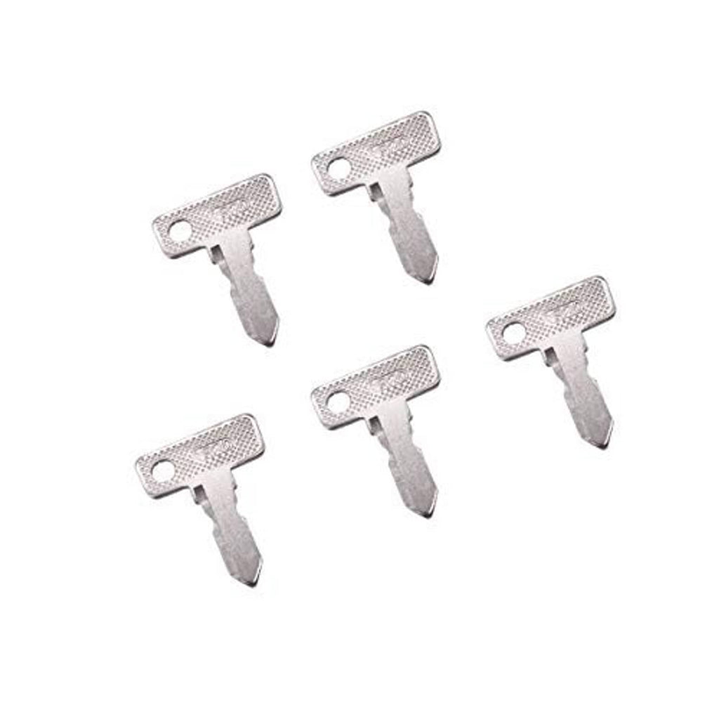 Set of five metal ignition keys with textured heads and pointed blades