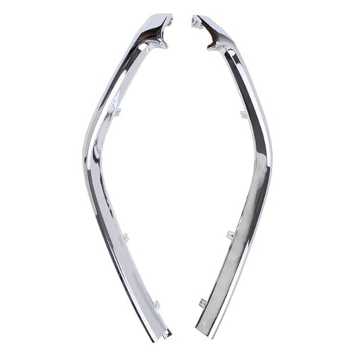 Chrome grille surround frame with inner opening and multiple mounting tabs