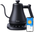 Black gooseneck smart electric kettle with app control on smartphone