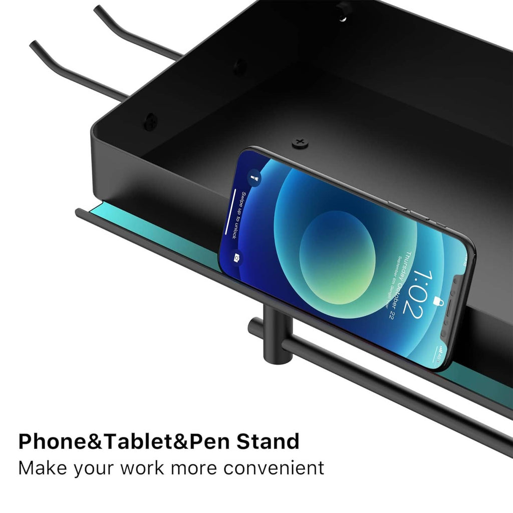ZUNTO black phone and tablet stand shelf with side hooks