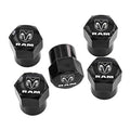 Pack of 5 black octagonal valve stem caps with RAM logo