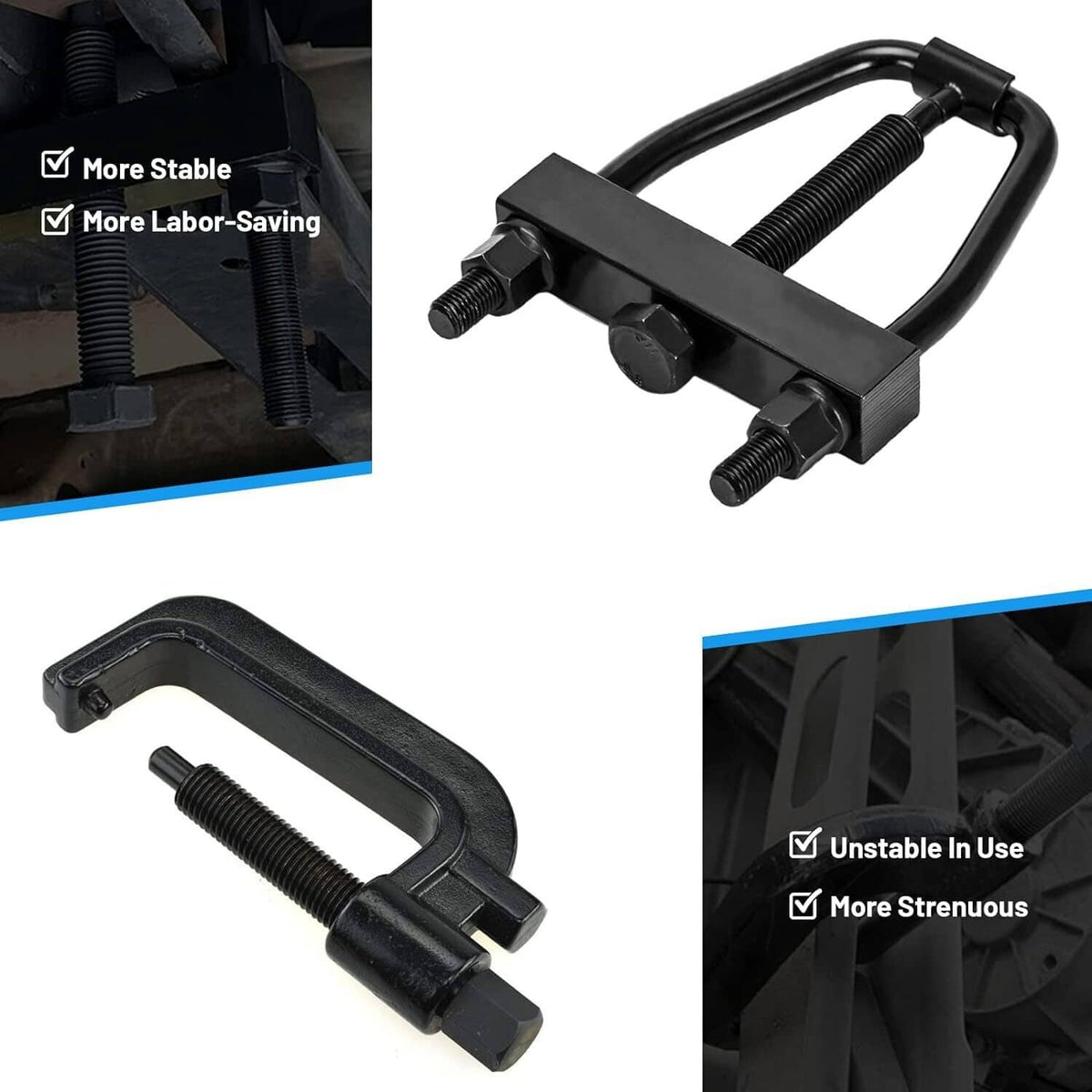 Black torsion key installation tool with U-bolt frame and multiple threaded studs