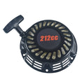 Recoil pull starter with red 212cc label, black pull handle, and vented ring