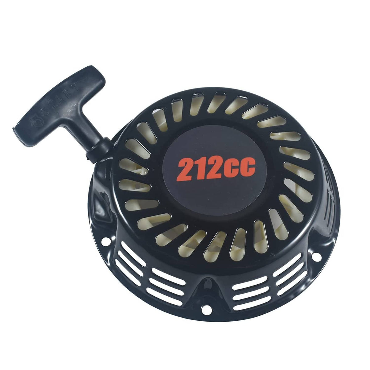 Recoil pull starter with red 212cc label, black pull handle, and vented ring