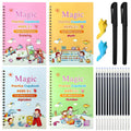 Four spiral-bound kids' practice copybooks with colorful math and alphabet covers