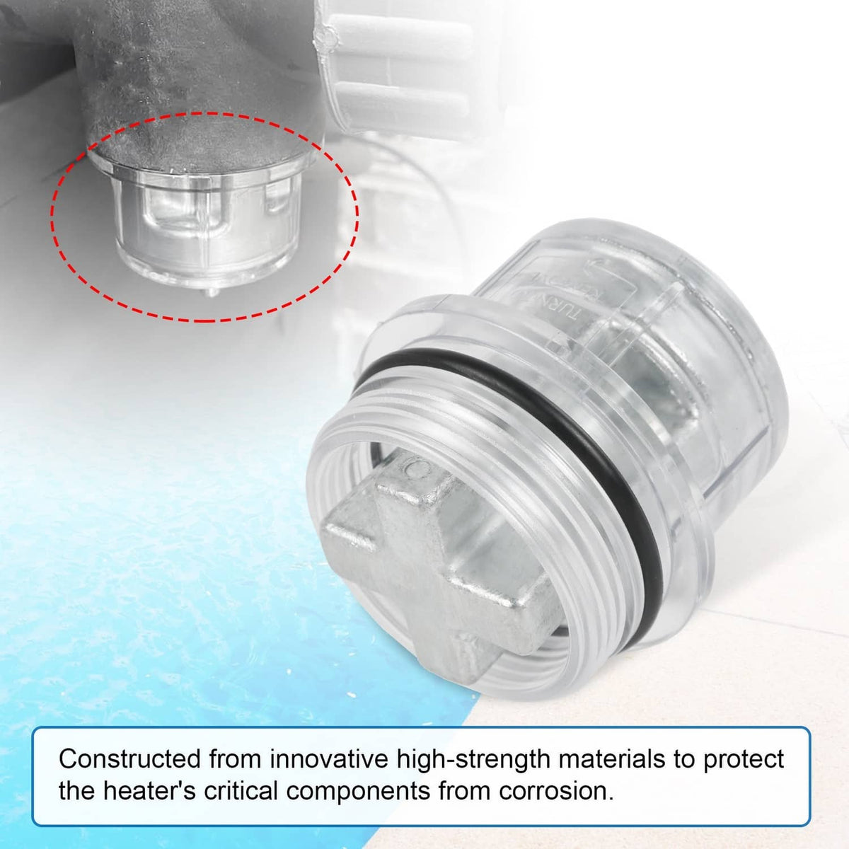 Clear heater shield assembly with protective housing, black ring, and mounting flange
