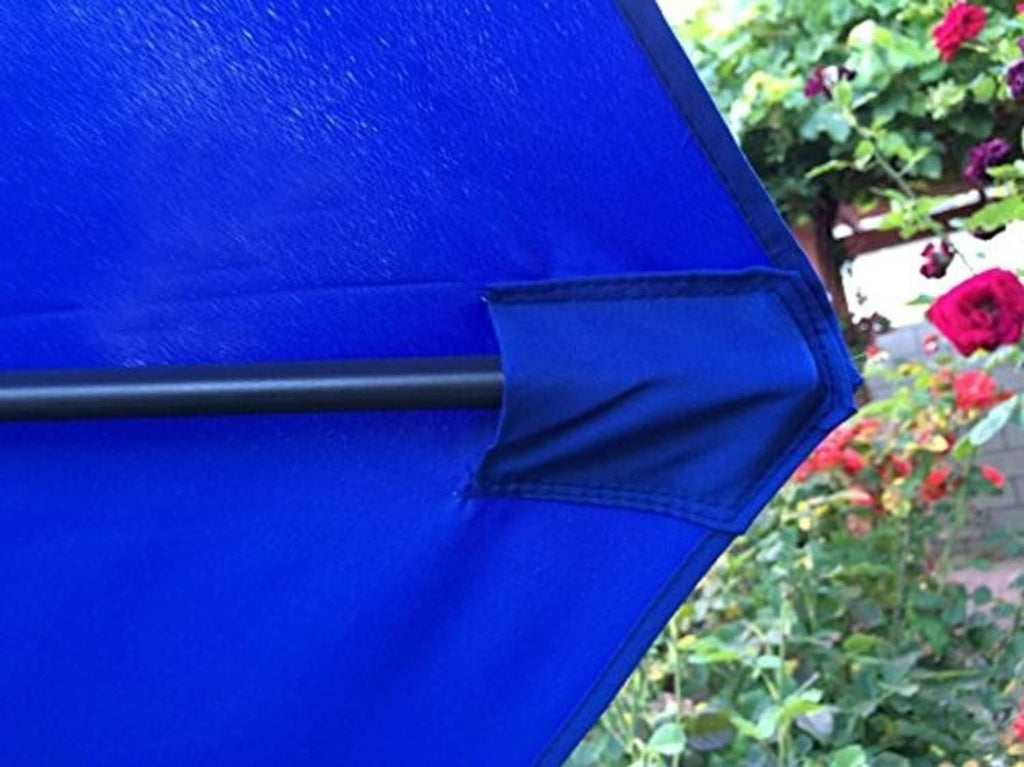 Royal blue umbrella canopy fabric edge with reinforced seam and pocket