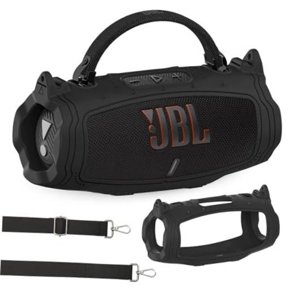 Black silicone protective case with carry handle for portable Bluetooth speaker