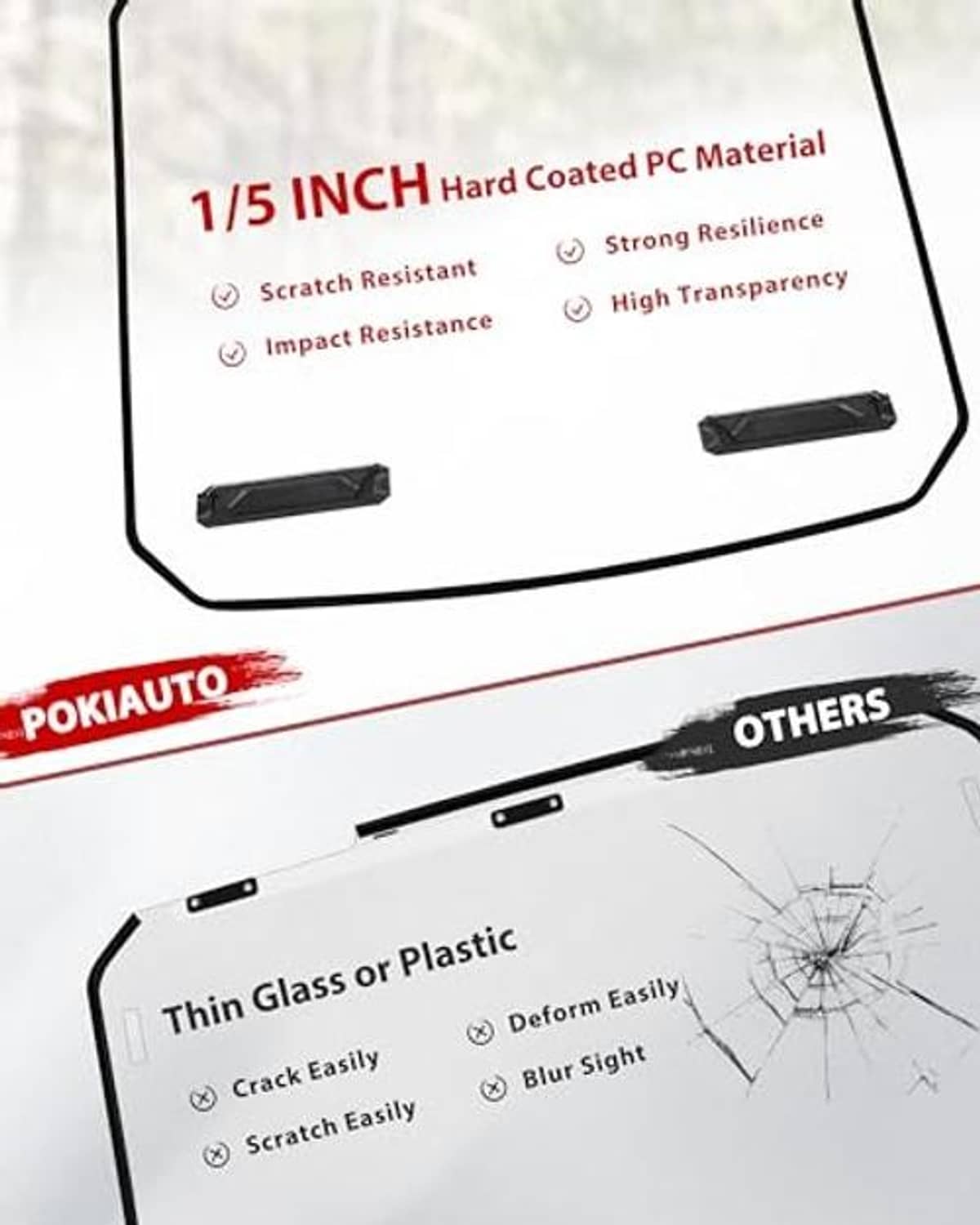 Clear hard-coated PC windshield panel with scratch-resistance graphic (1/5 inch)