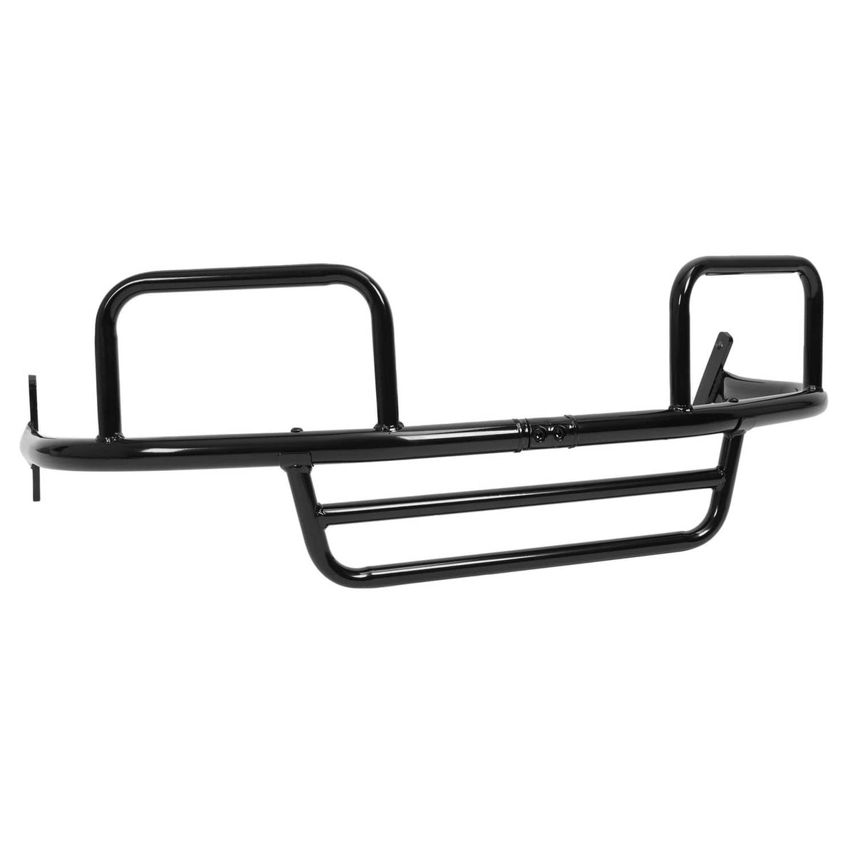 Black steel front brush guard with two side hoops and center horizontal bar