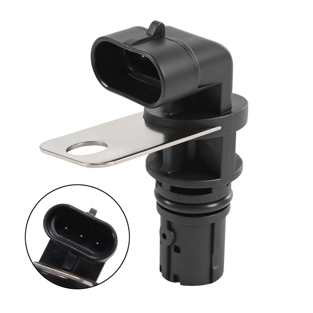 Crankshaft position sensor with metal mounting bracket and black electrical connector