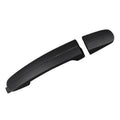 Black exterior door handle with small base tab, paintable finish