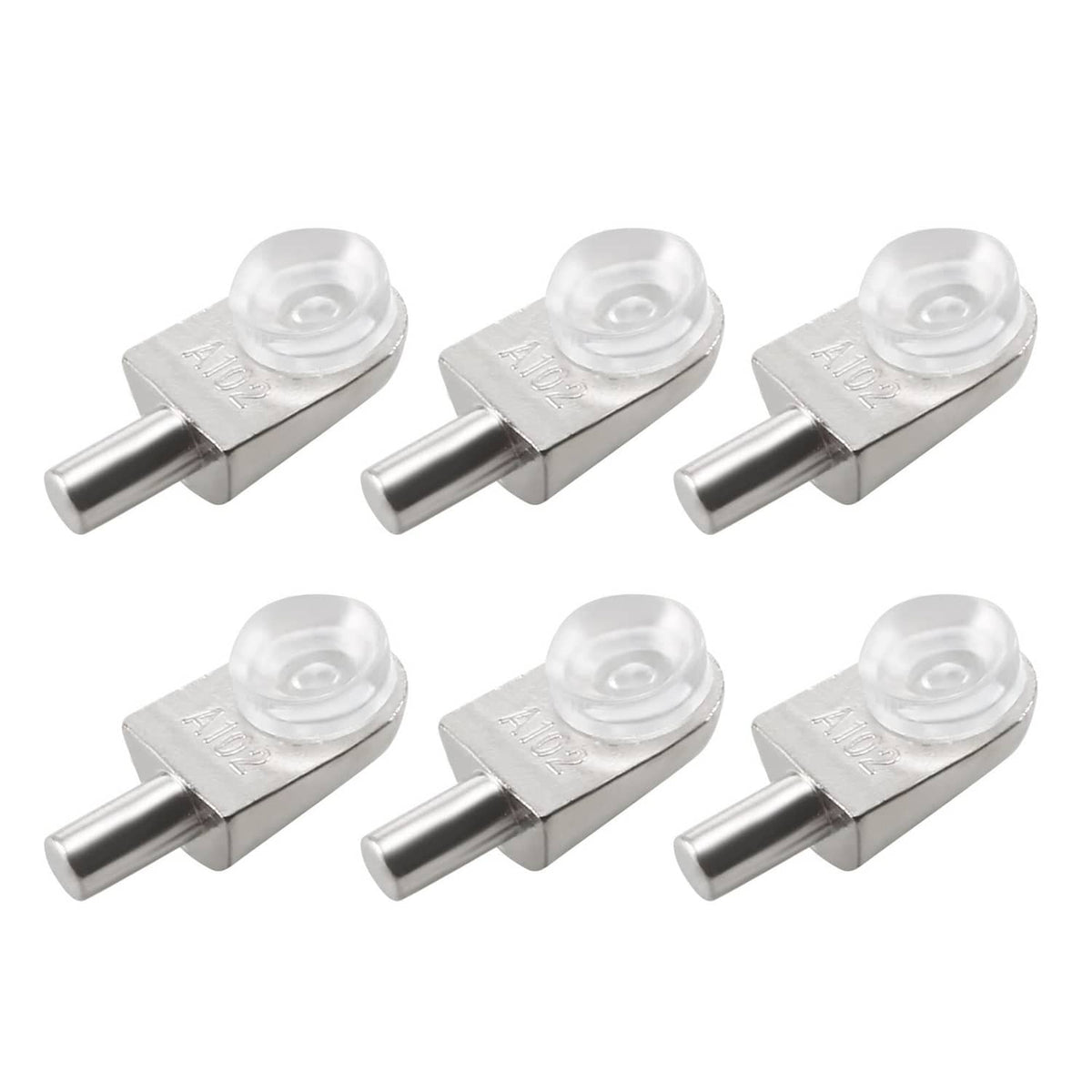 Shelf support pegs, silver metal brackets with clear plastic cups and pins (pack).