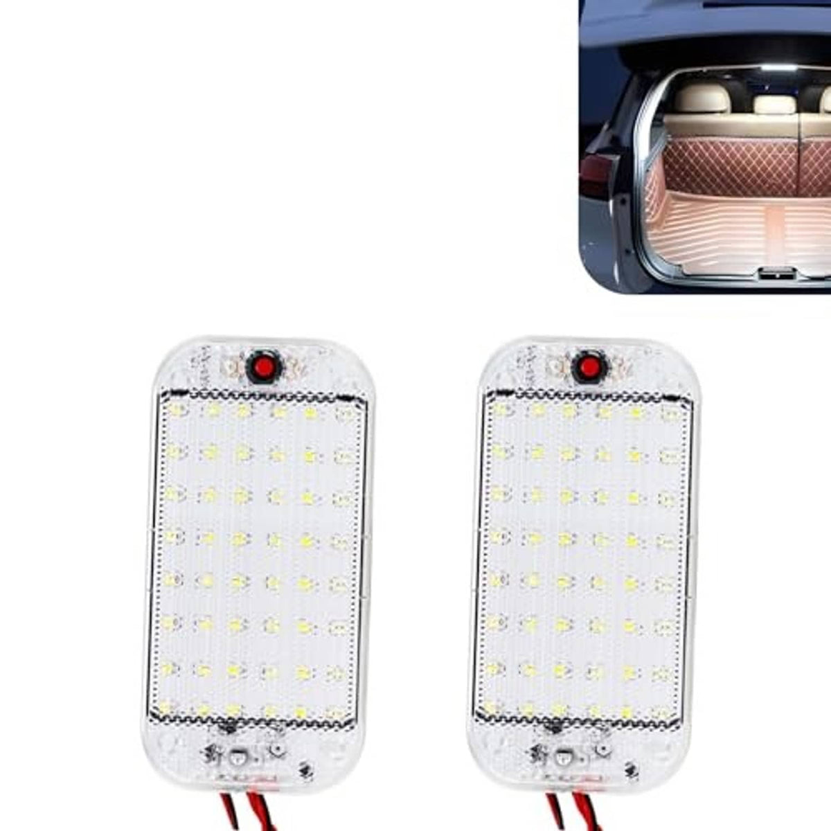 Two clear LED cab dome lights with yellow diode grid, red button, and red/black wires