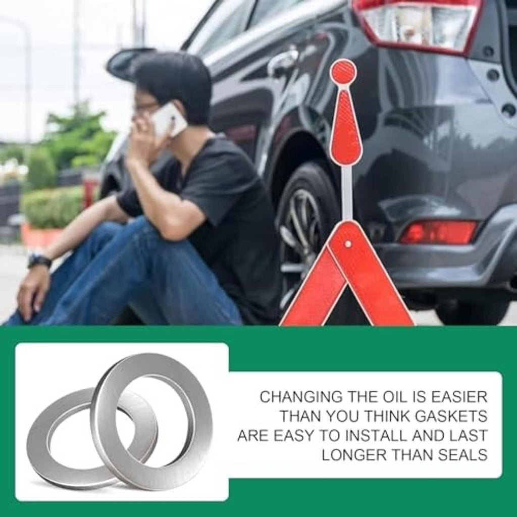 Two silver oil drain plug crush washers shown in product graphic