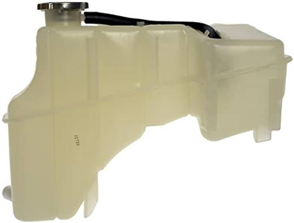 Pressurized coolant reservoir in light beige plastic with open top and mounting posts