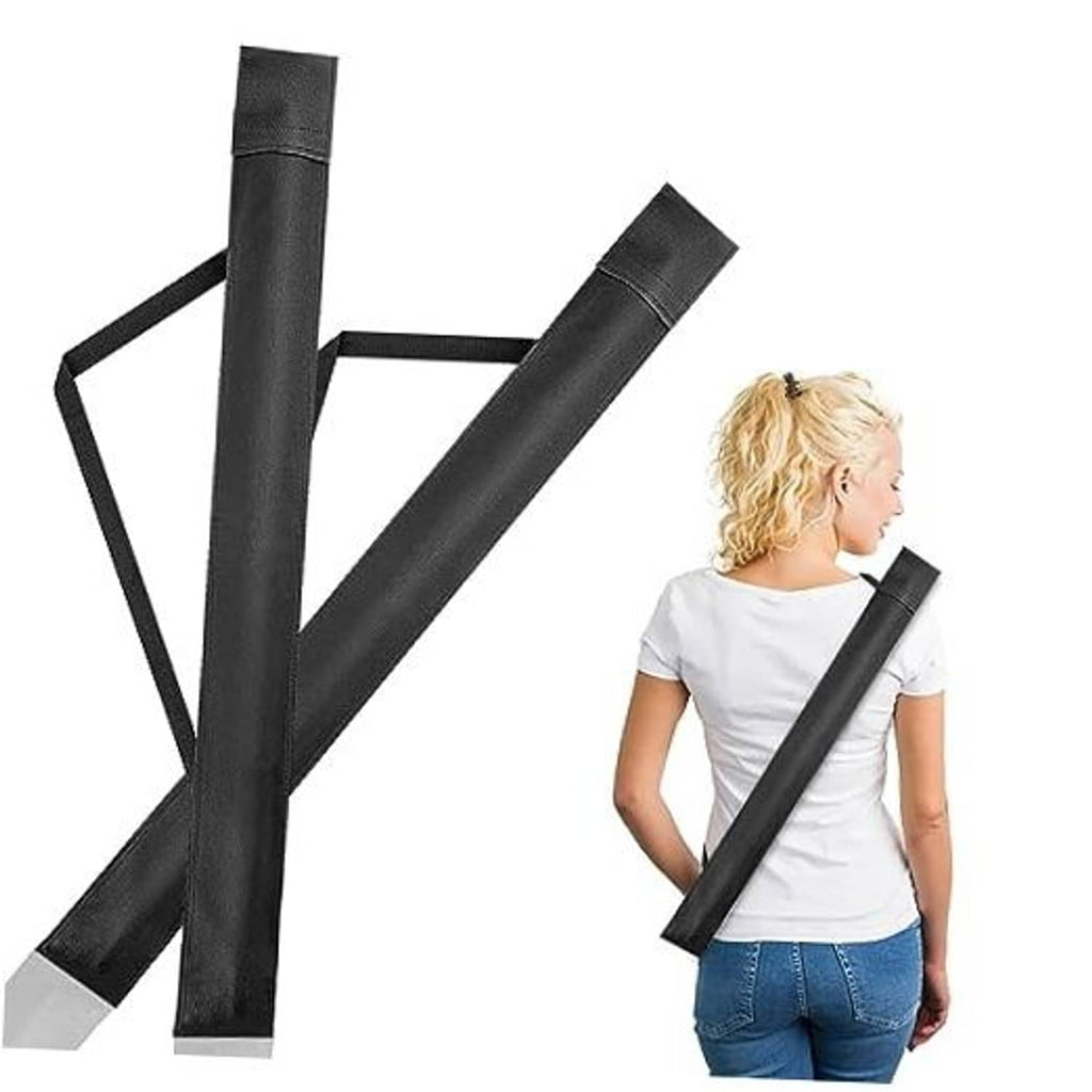 Black soft pool cue case with two long padded compartments and carry strap