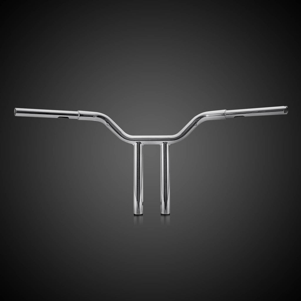 Chrome 14-inch T-bar handlebar, wide bend with centered riser posts