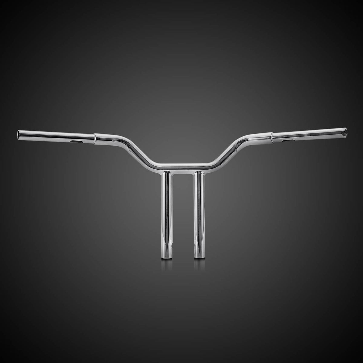 Chrome 14-inch T-bar handlebar, wide bend with centered riser posts