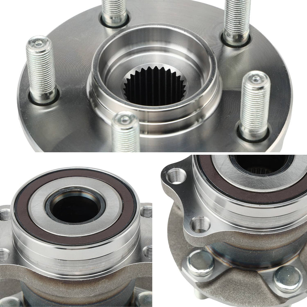 Rear wheel hub bearing close-up, silver metal housing and inner bearing ring