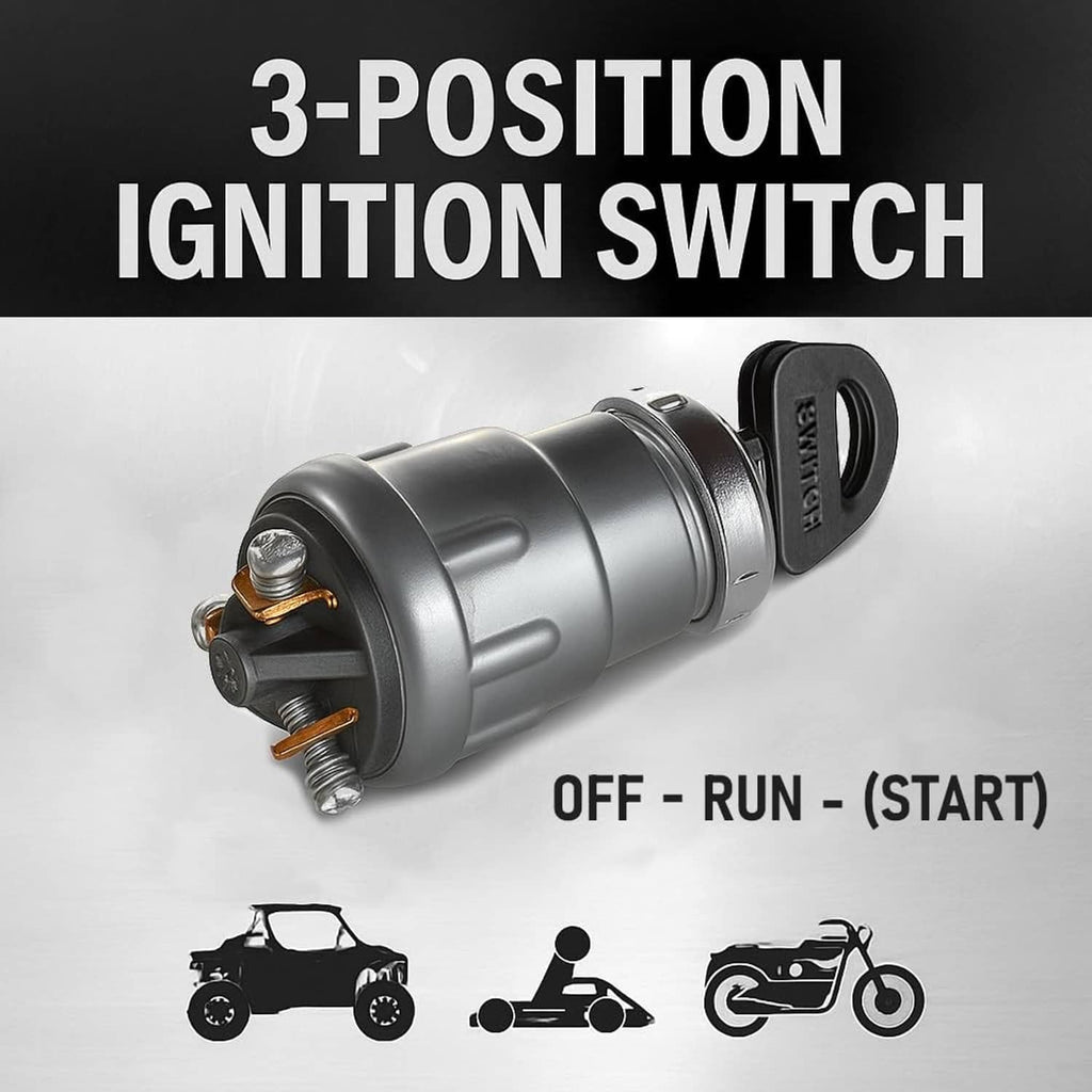 Ignition key switch cylinder with key; three-position OFF/ RUN/ START design