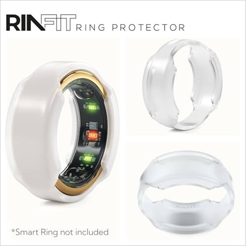 Smart ring protector set in frosted white, shown from side and front views