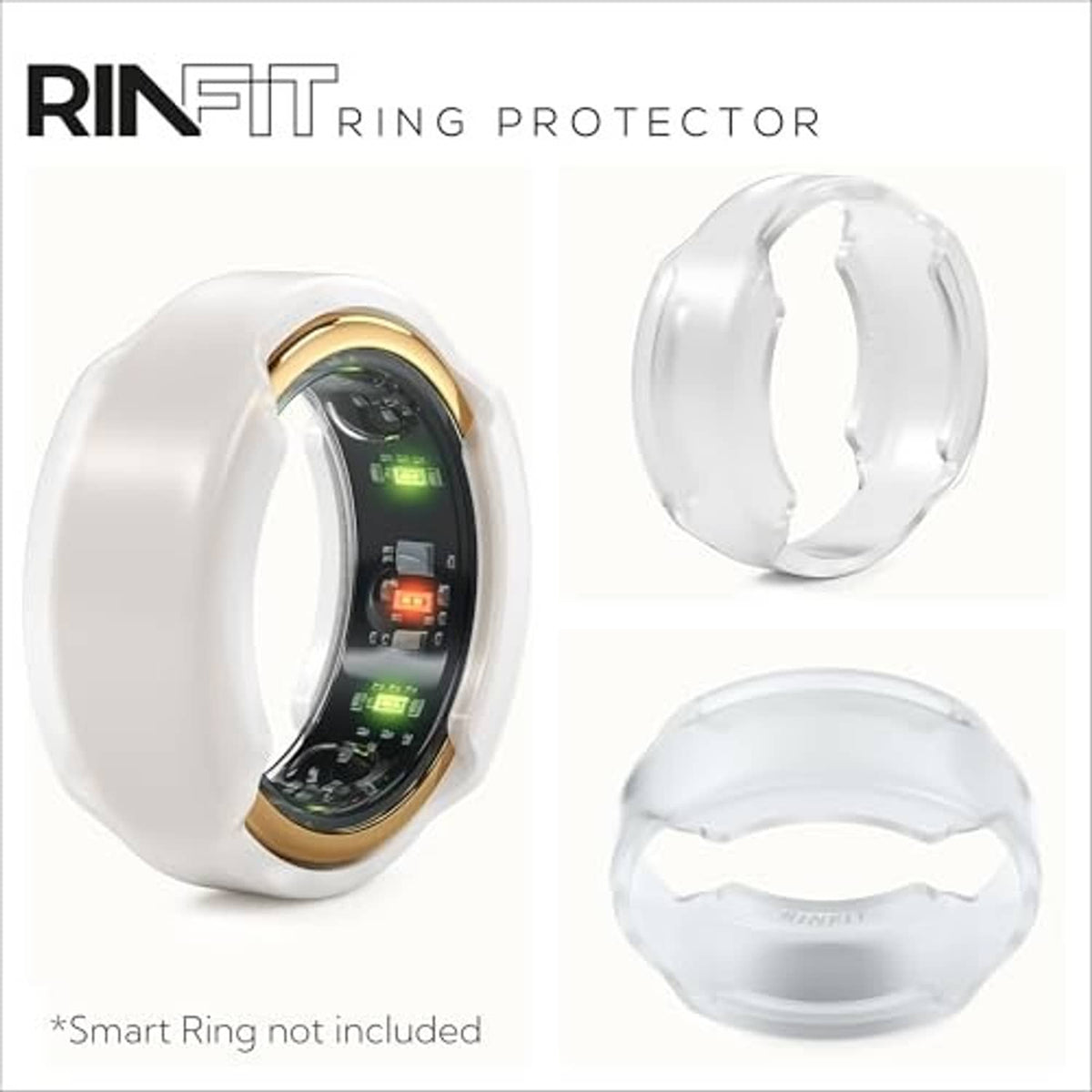 Smart ring protector set in frosted white, shown from side and front views
