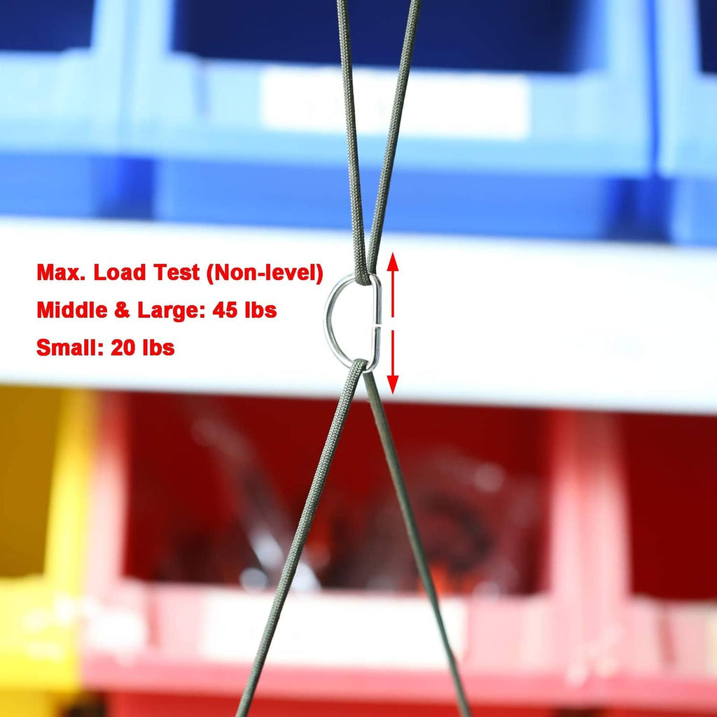 Nickel-plated D-ring under tension between hanging straps, metal loop buckle