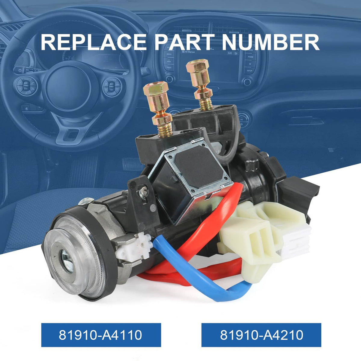 Ignition lock housing assembly switch with wiring harness and connector, two keys