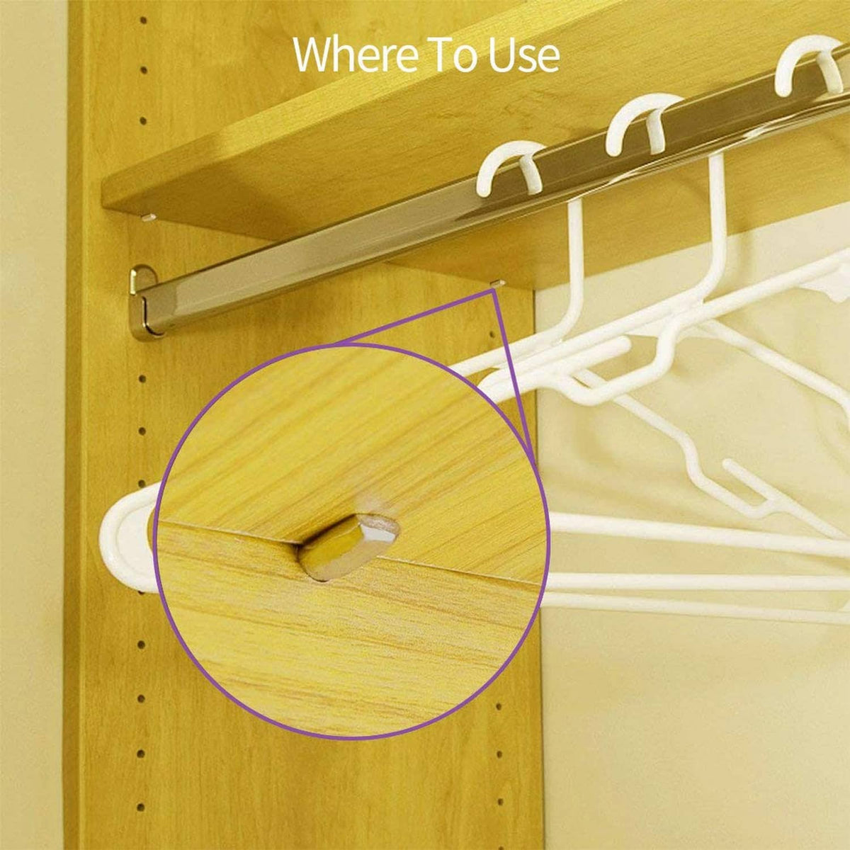 Metal shelf support pin installed in a wooden cabinet panel