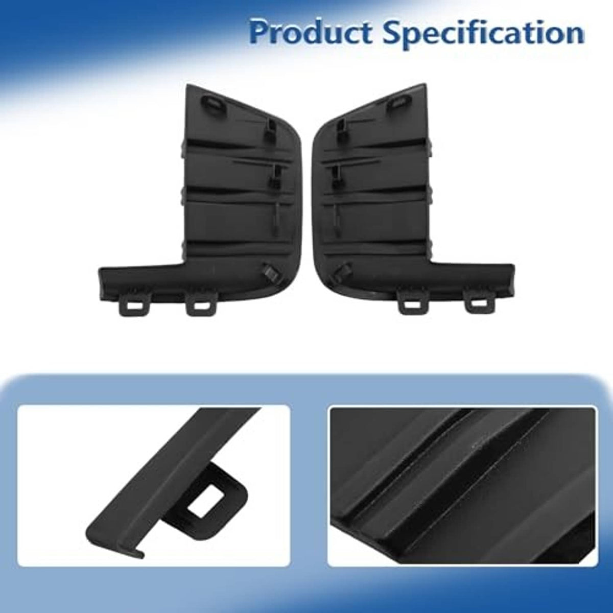 Black front bumper trim molding left and right set with close-up texture