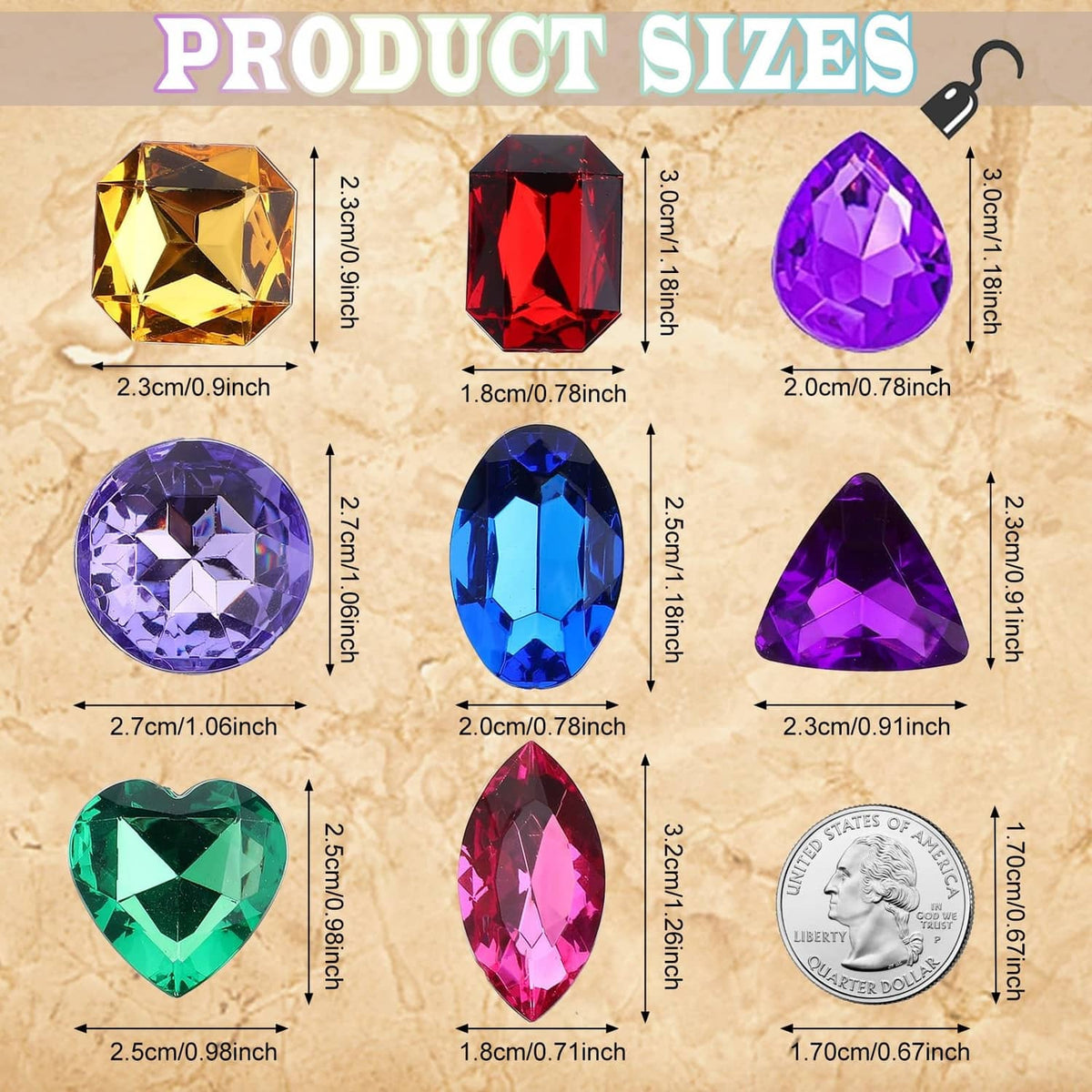 Assorted faceted gemstone jewels in multi colors and mixed shapes