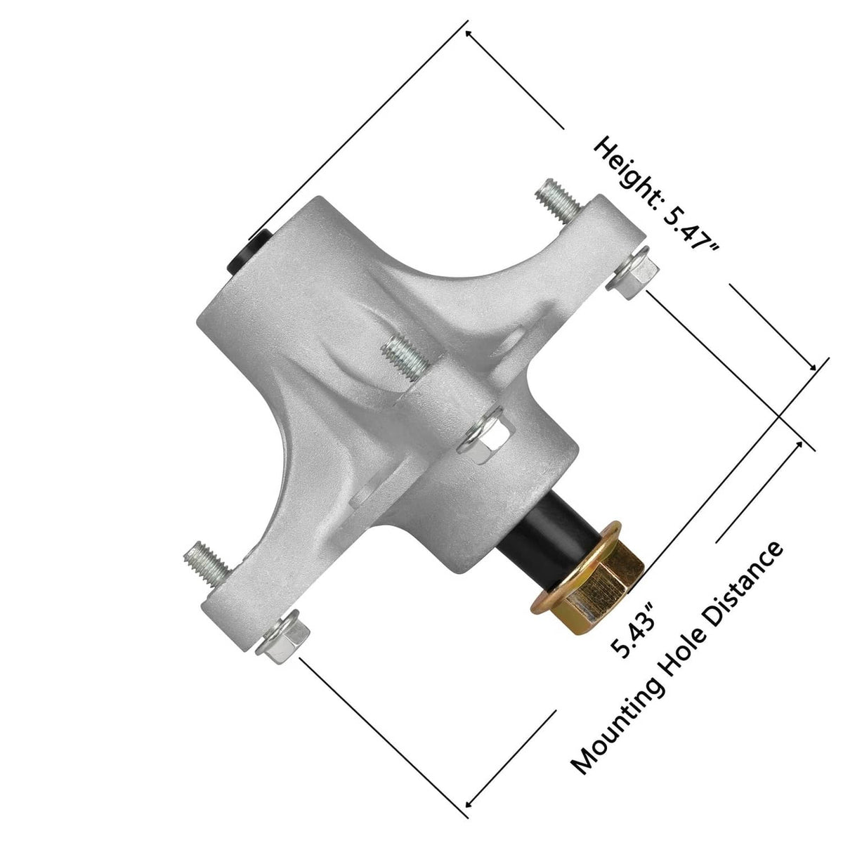Spindle assembly with silver housing, black bushing, brass threaded stud and screws