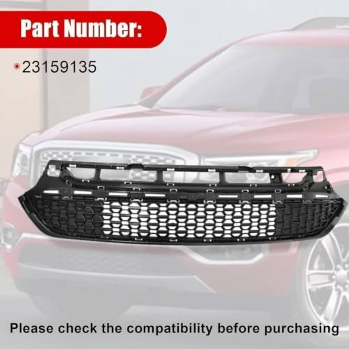 Black front bumper lower grille for front bumper with hex-pattern mesh