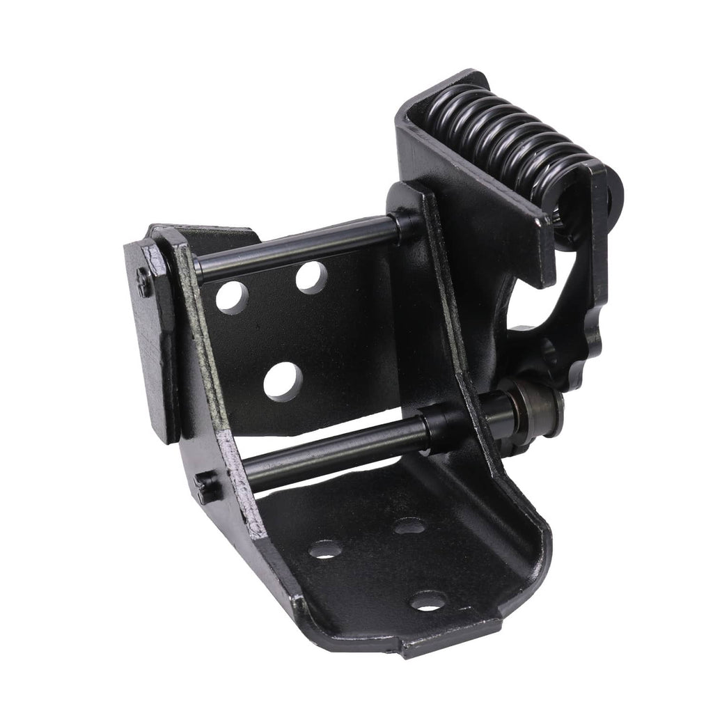 Black steel door hinge assembly with pivot rod and mounting plates, driver side
