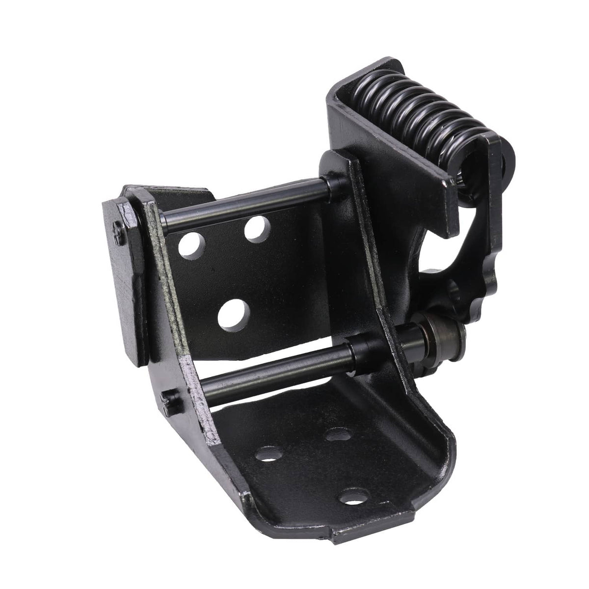 Black steel door hinge assembly with pivot rod and mounting plates, driver side