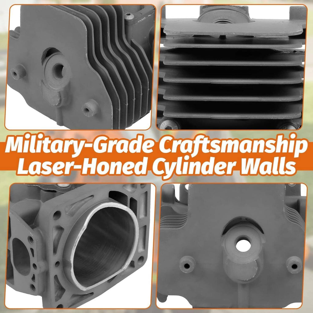 Gray cylinder kit with finned cylinder walls and machined port surfaces.