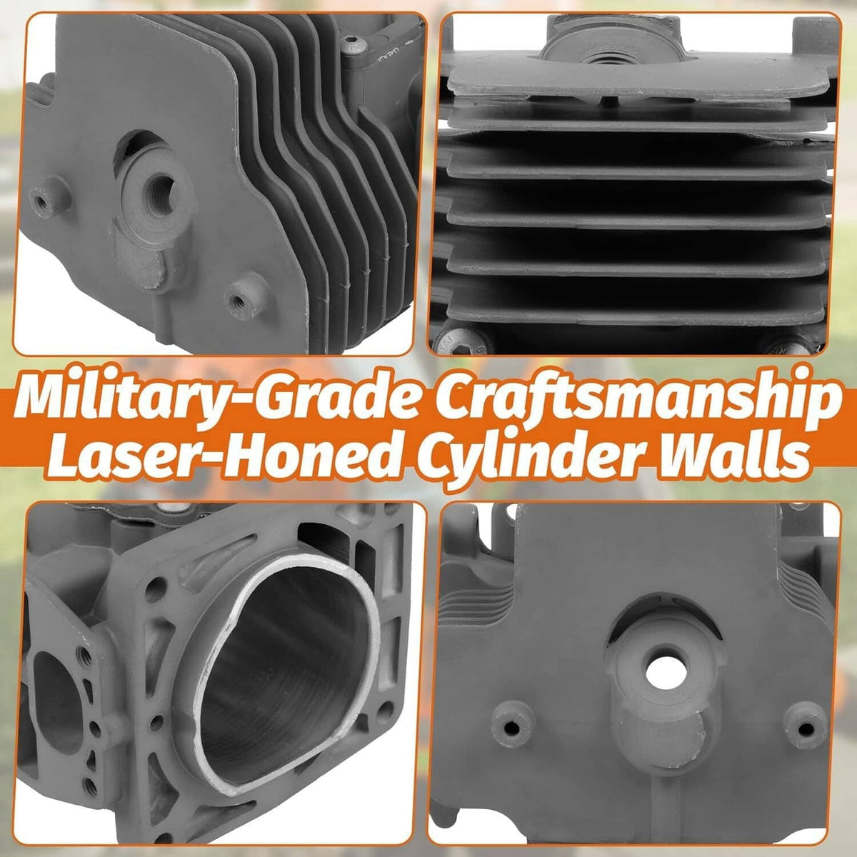 Gray cylinder kit with finned cylinder walls and machined port surfaces.