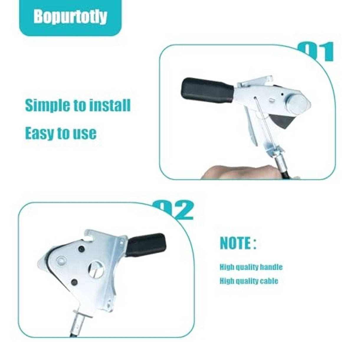 Throttle cable assembly with black handle grip and silver metal plate connector