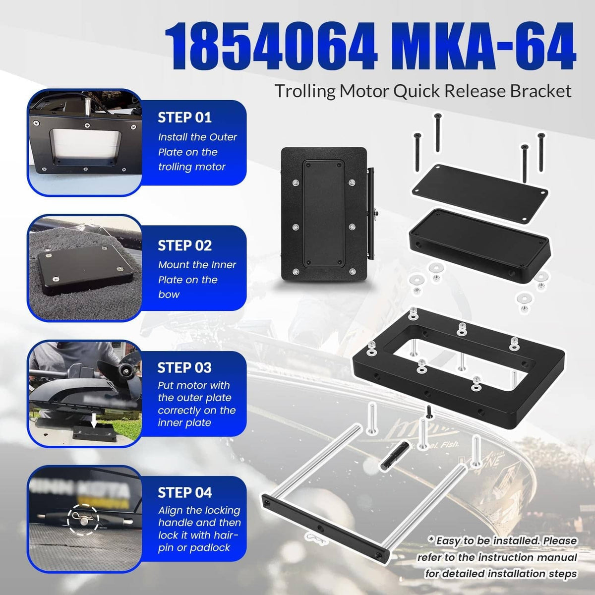 Quick release bracket kit with outer and inner plates and installation hardware