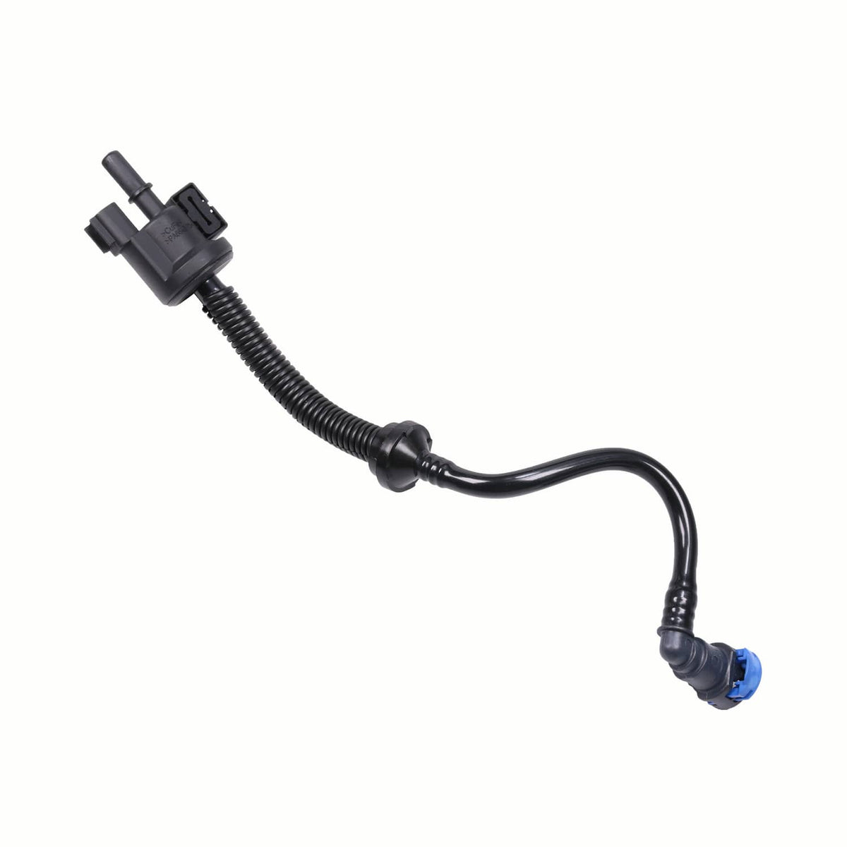 Black fuel vapour hose with purge solenoid connector, braided section, and blue clip
