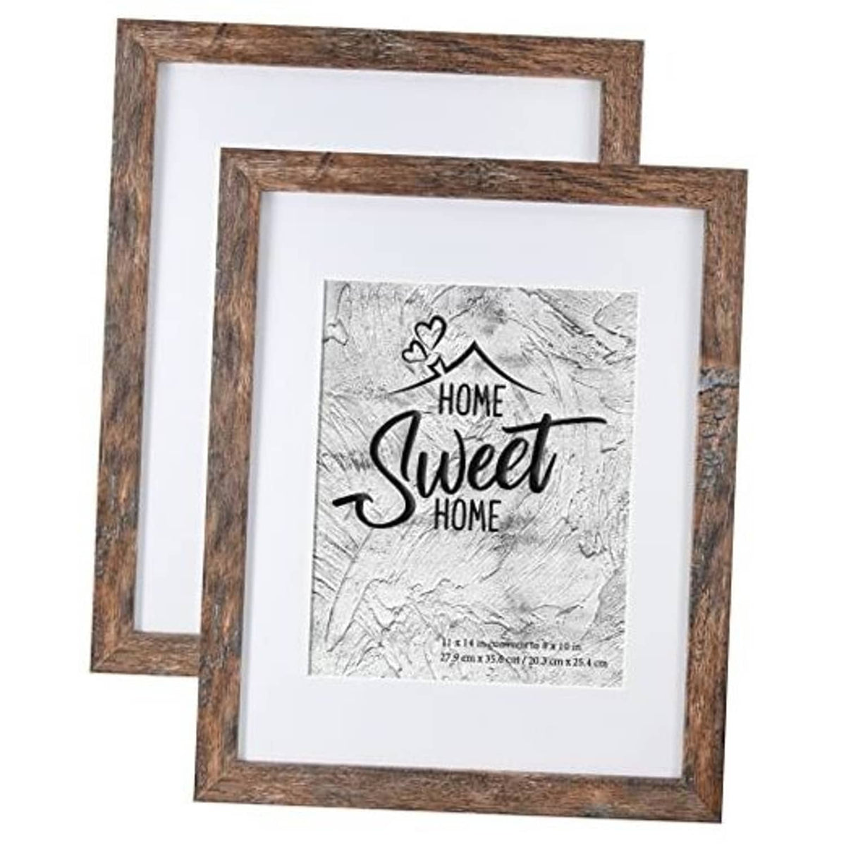 Rustic brown 11x14 picture frame set with white mat for 8x10 photos, two frames