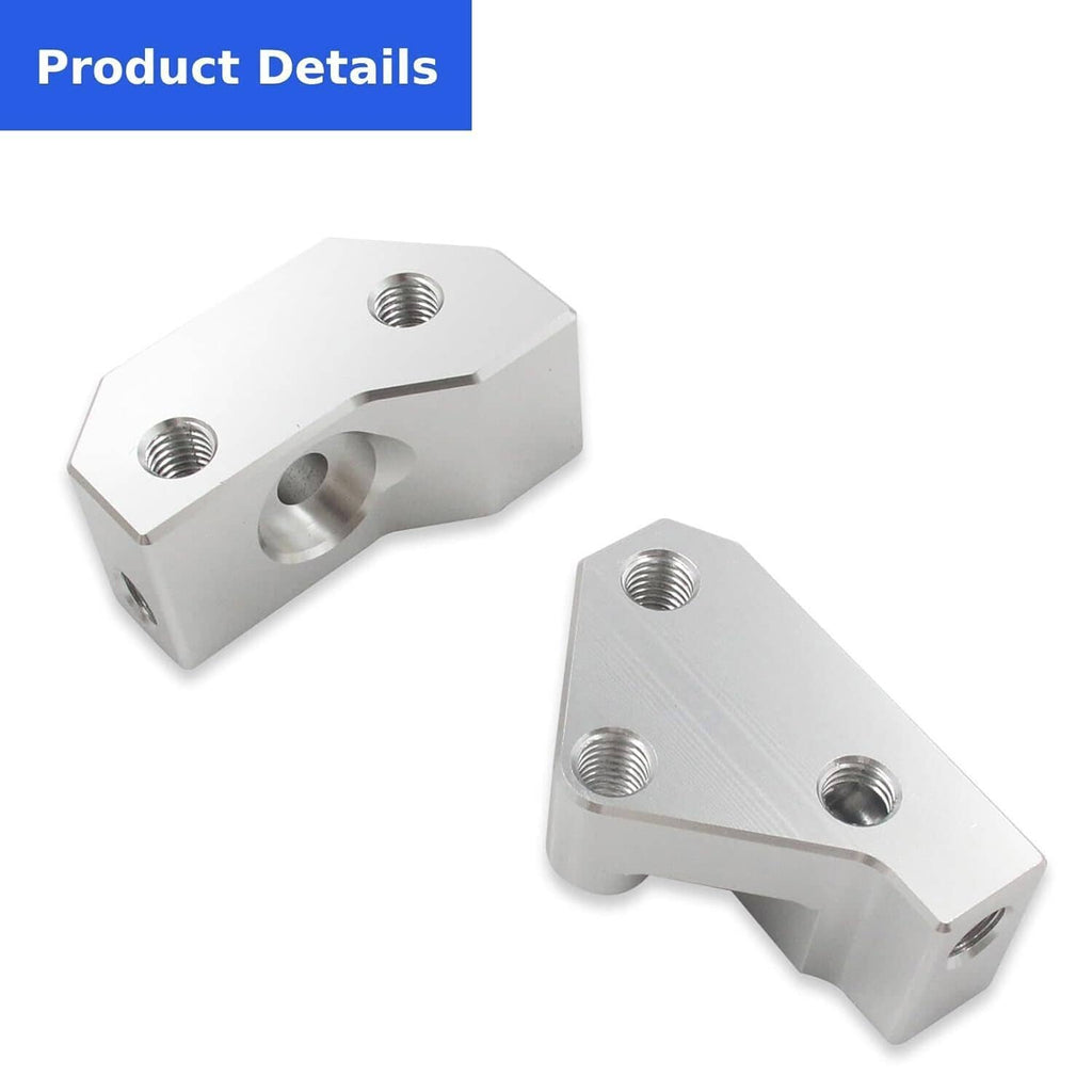 Knock sensor relocation bracket, two silver metal brackets with threaded ports