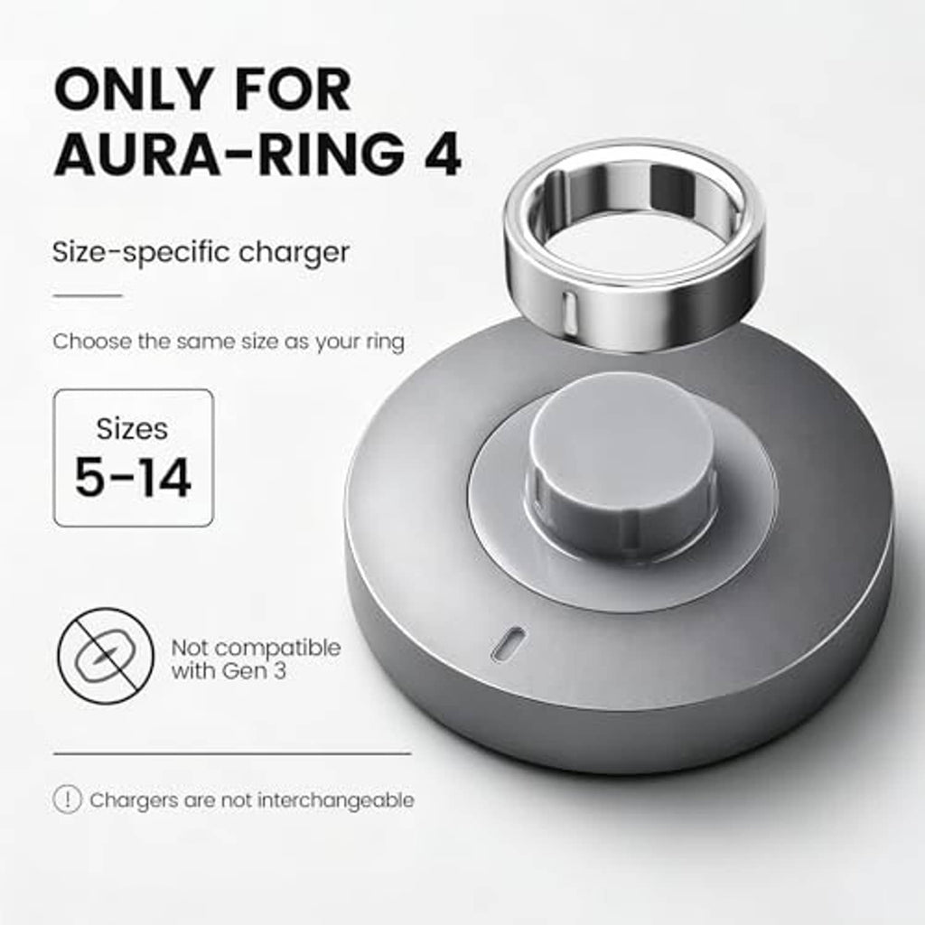 Smart ring charging dock with centered holder, gray and silver, USB-C cable