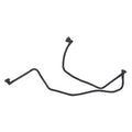 Upper radiator coolant overflow hose with three clamp connectors, black rubber.