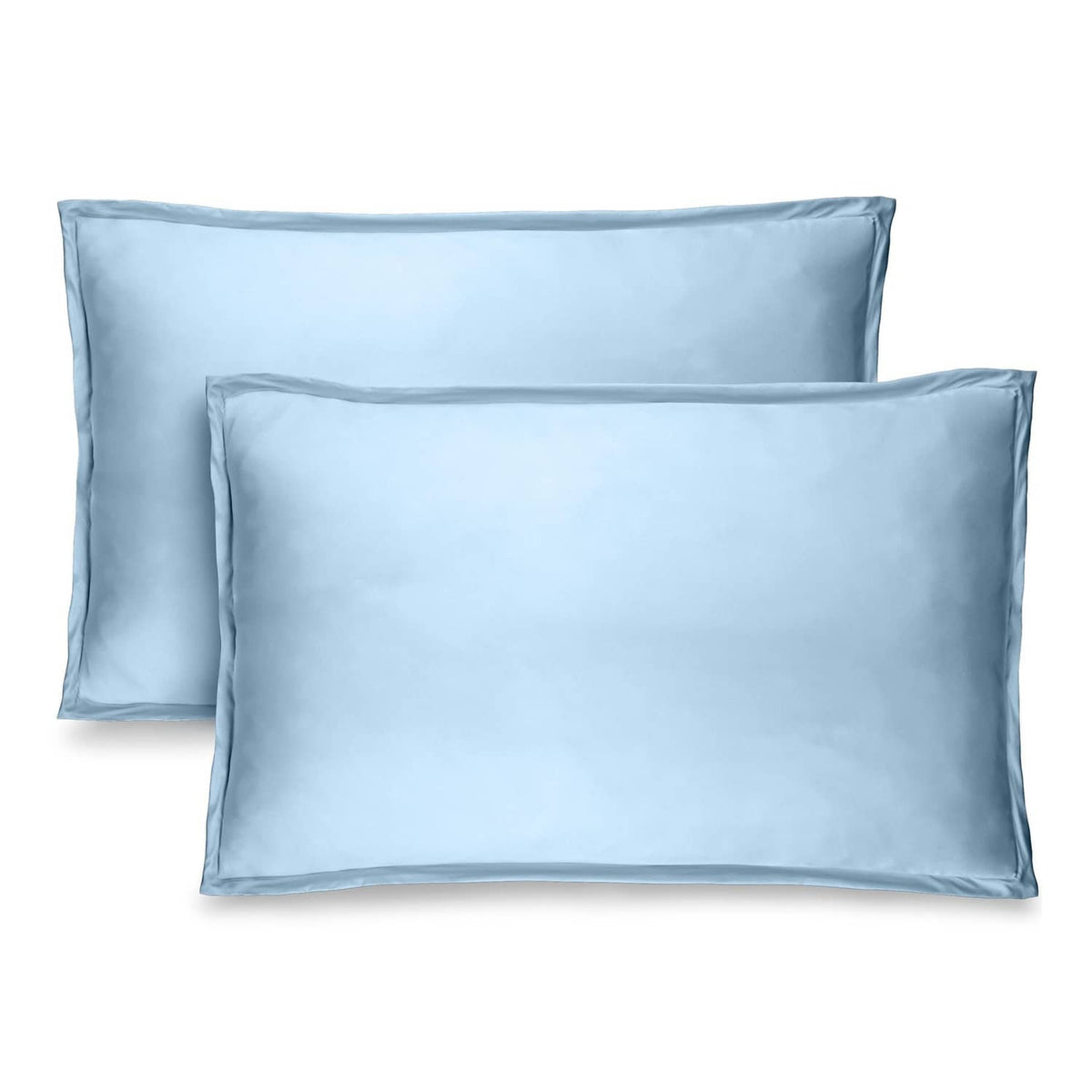 Set of 2 light blue microfiber pillow shams, standard size, envelope closure.
