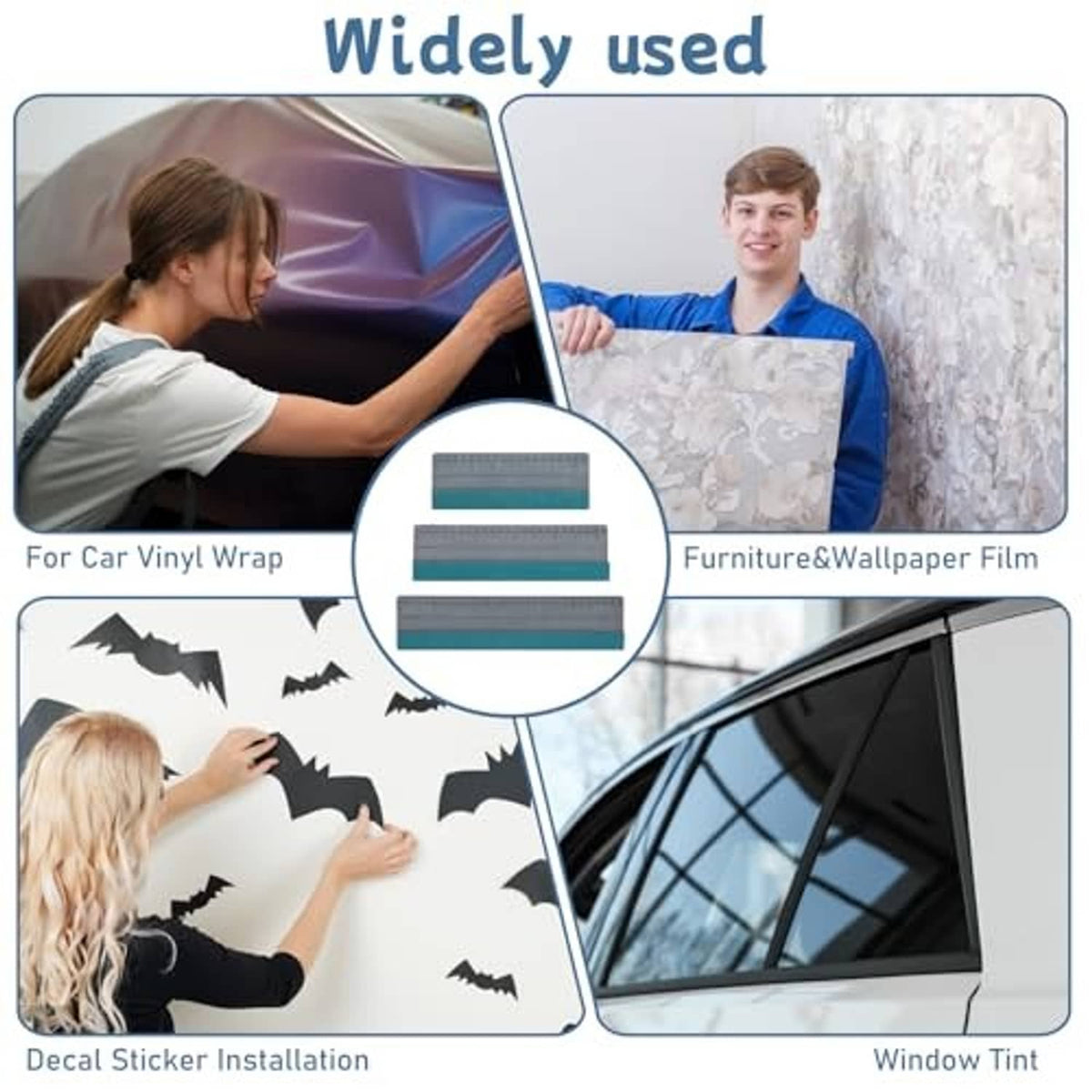 Large vinyl squeegee with gray ruler and teal felt edge for decal and window film