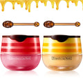 2-piece lip mask balm set with strawberry red and propolis yellow containers and caps